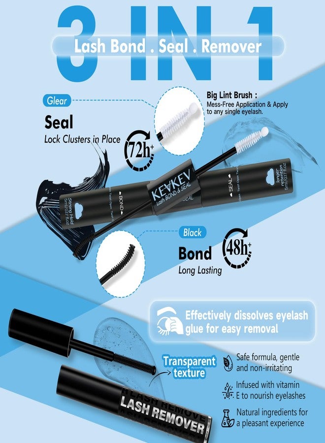 كيڤ كيڤ مزيل لاصق الرموش Lash Bond and Seal لتركيب الرموش الاصطناعية، طقم 3 في 1، لاصق قوي لتثبيت الرموش وإزالتها بلطف وسرعة، مزيل لتجمعات الرموش، تركيب الرموش الاصطناعية بنفسك في المنزل، سهل الاستخدام (10 مل + 5 مل) - Image 2